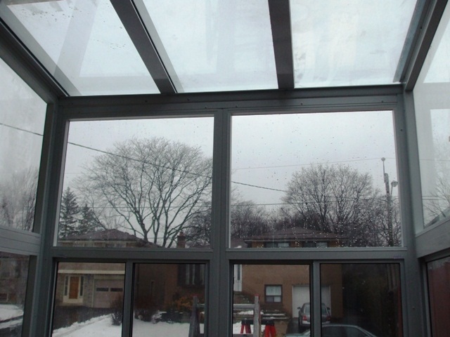 insulated glass clear roof used with our thermally broken ‘T’bar system, front end view.